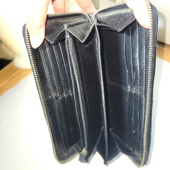 ❤️ 3 for $35 Coach leather woven long zip around large wallet black gray silver - Picture 9 of 11